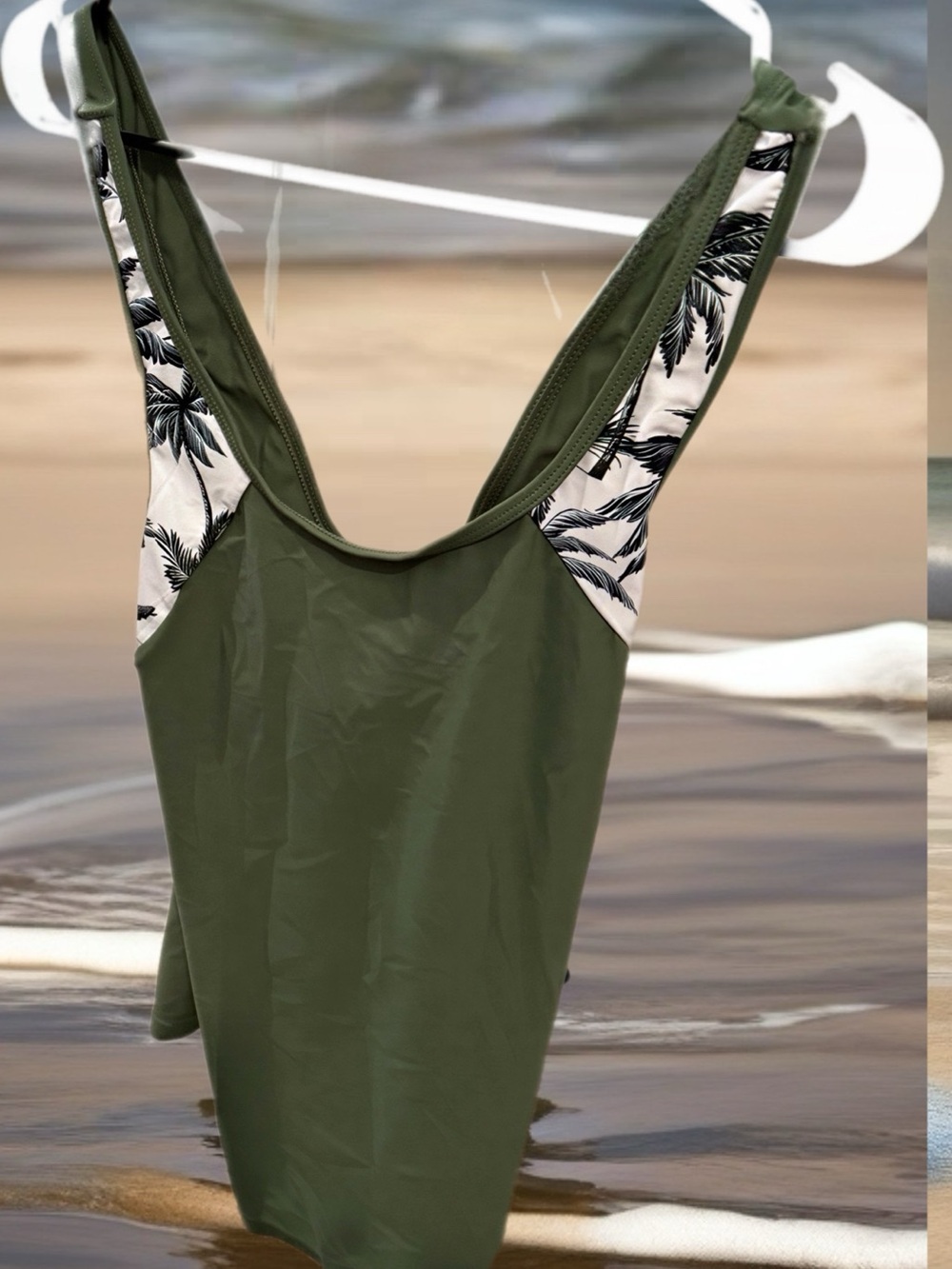 Amazon Olive Green Women's Bikini with Black-and-White Palm Trim